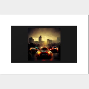 Lighting racing cars in a beautiful city Posters and Art